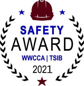 A red and blue logo with the words safety award 2 0 2 1