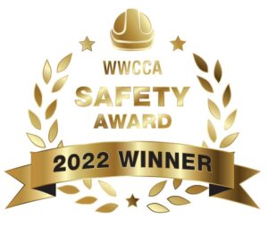 A gold wreath with the words wwcca safety award 2 0 2 2 winner.