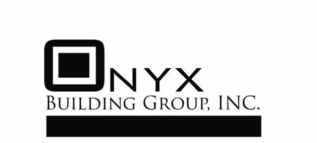 A black and white logo of onyx building group, inc.