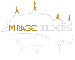 A black and white logo of mirage builders.