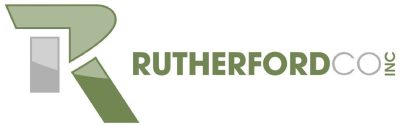 A green and white logo for rutherford.
