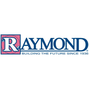 A blue and red logo of raymond
